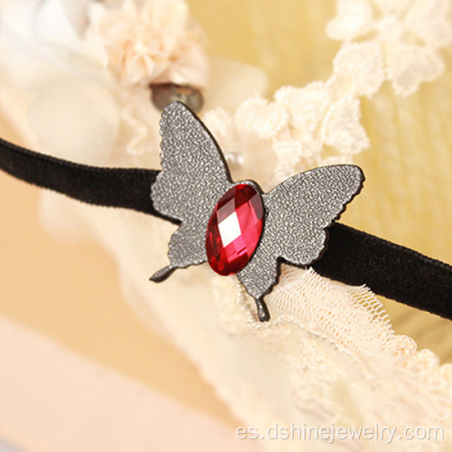 Piernas de terciopelo negro pulsera tobillera con cuero mariposa encanto